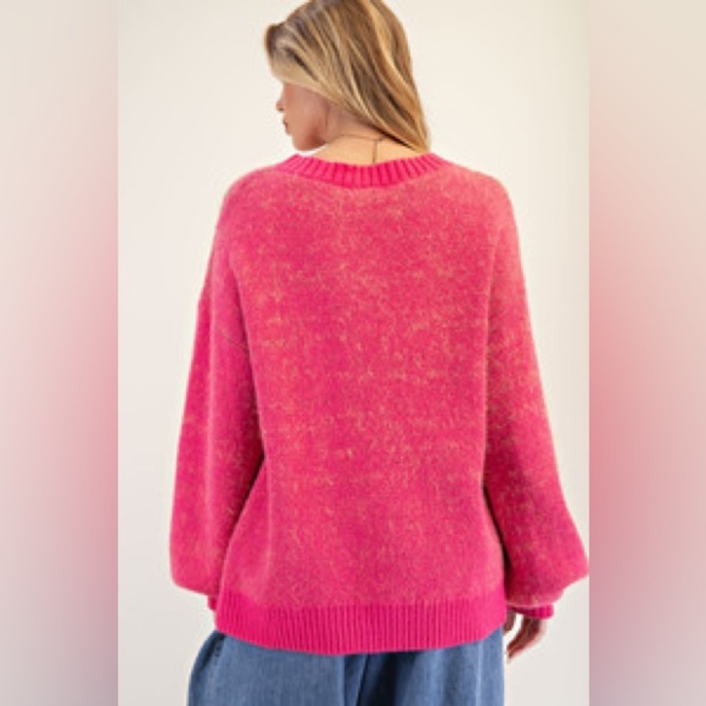 Easel Pink Floral Crew Neck Sweater - Picture 4 of 4